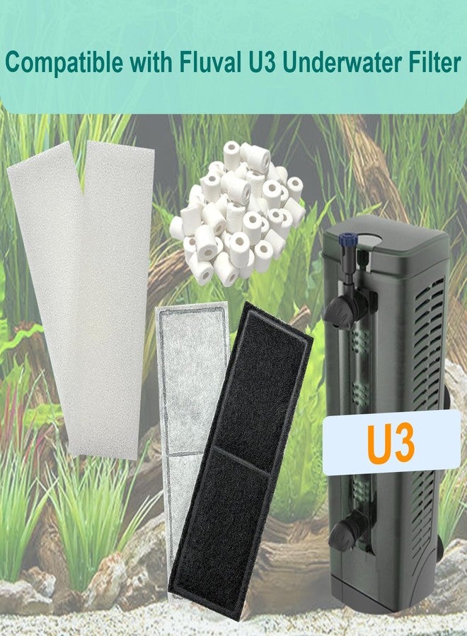 beaufan 2 Set Aquarium Filter Media Compatible with Fluval U3 Underwater Filter, Include 4 Carbon Foam Filter Pads, 4 Sponge Filters and 1 Ceramic Ring, Fit for Freshwater and Saltwater Aquariums - Image 2